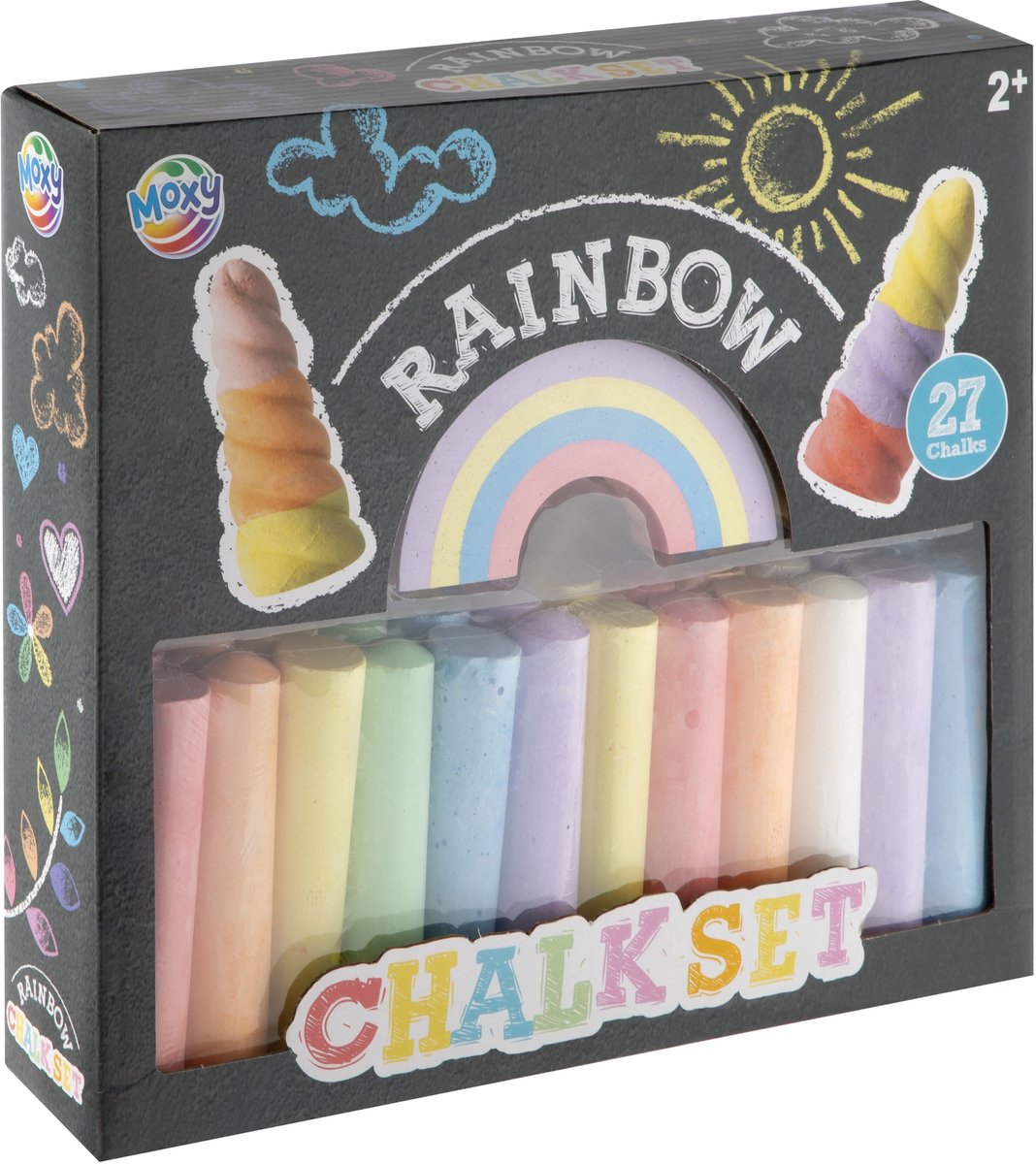 Moxy Stoepkrijt Regenboog Set 24pcs - Unicorn Stoepkrijt - Buitenspeelgoed voor Kinderen - Buitenspelen
