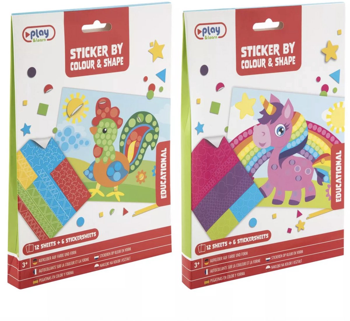 Stickeren Op Kleur En Vorm - 12 Vellen - 6 Stickervellen - Moxy Knutselpakket - Color And Shape - Willekeurig Pakket - Vanaf 3 Jaar - Leerzaam - Knutselen en Tekenen - Creatief - Cadeau
