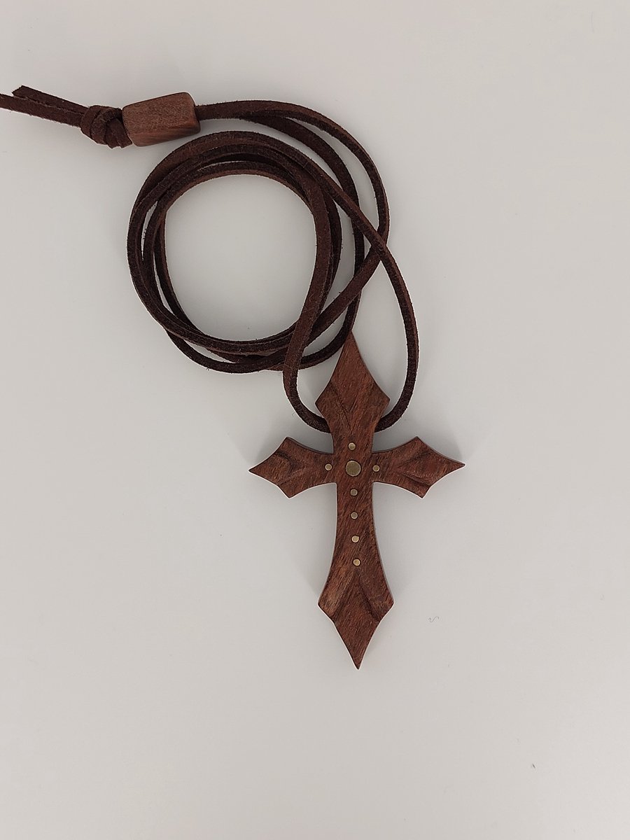 MSD Wood - Houten Kruis met goudkleurige stippen