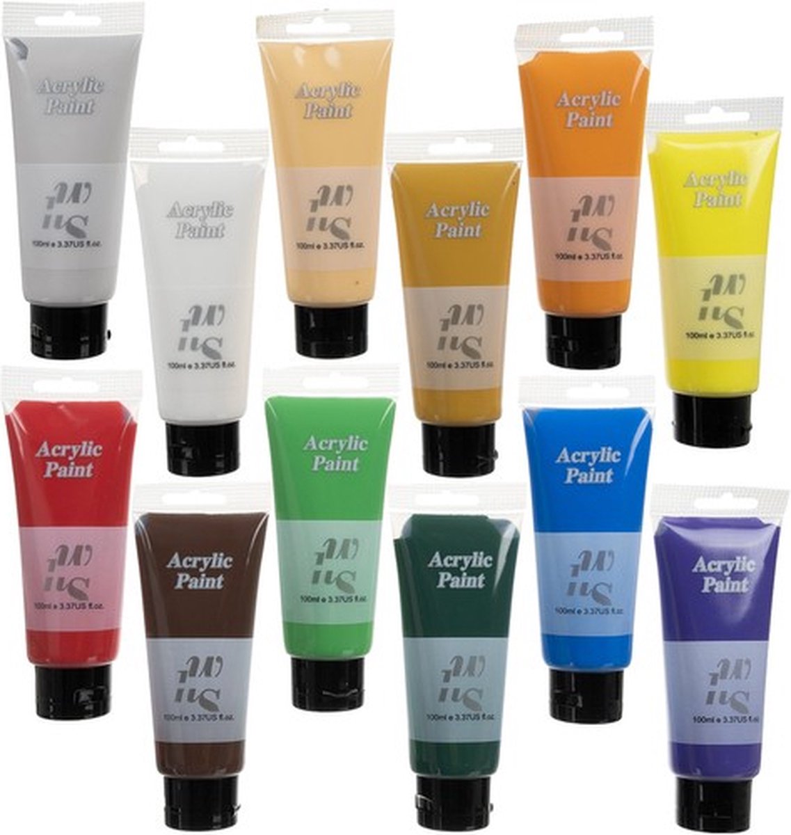 Maaleo 12 kleuren acrylverf set - In 100 ml tubes - Universeel gebruik - Hobby schilderen