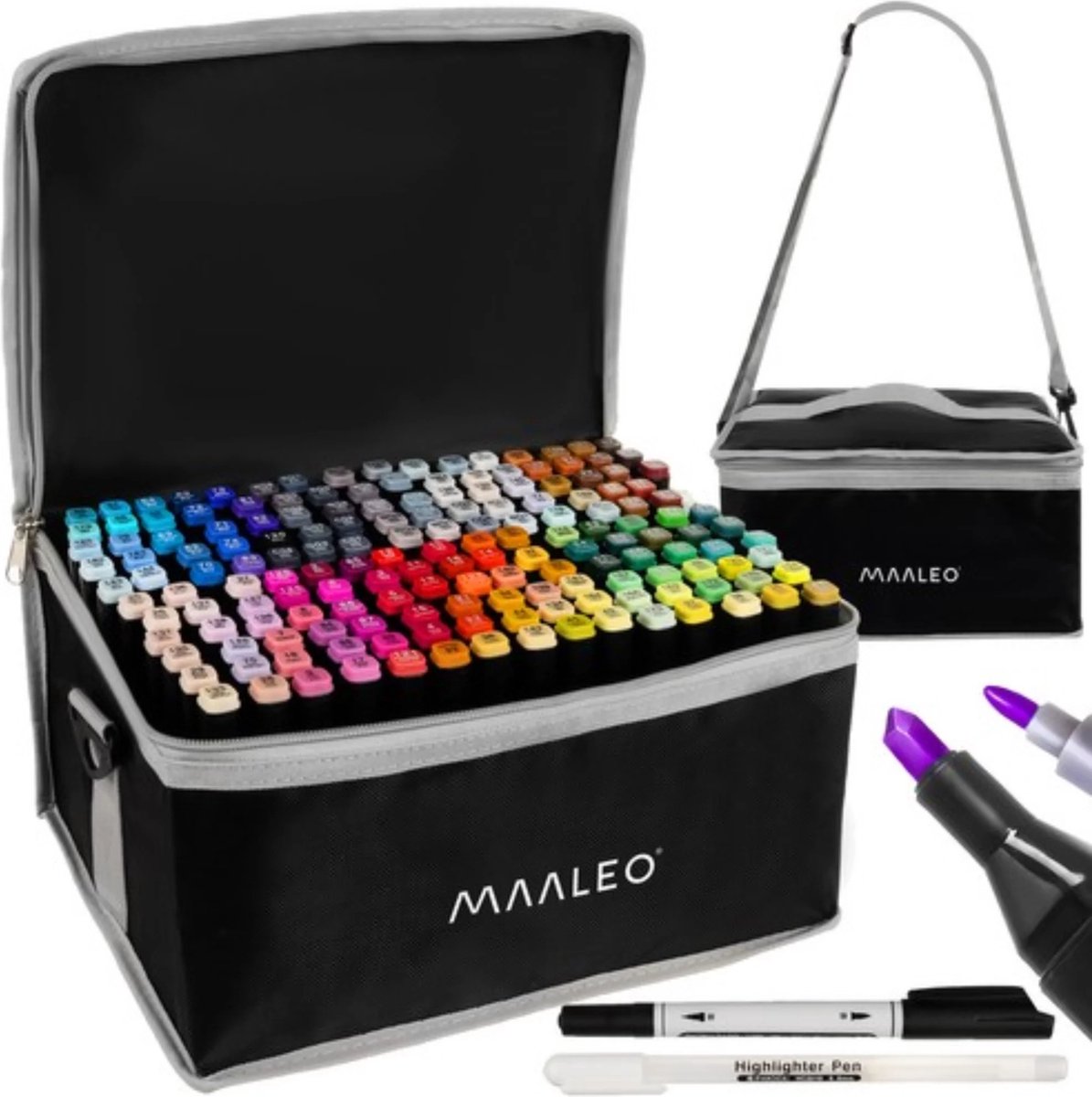 Maaleo Dubbelzijdige Markers - 168 Stuks - Inclusief Tas en Organizer