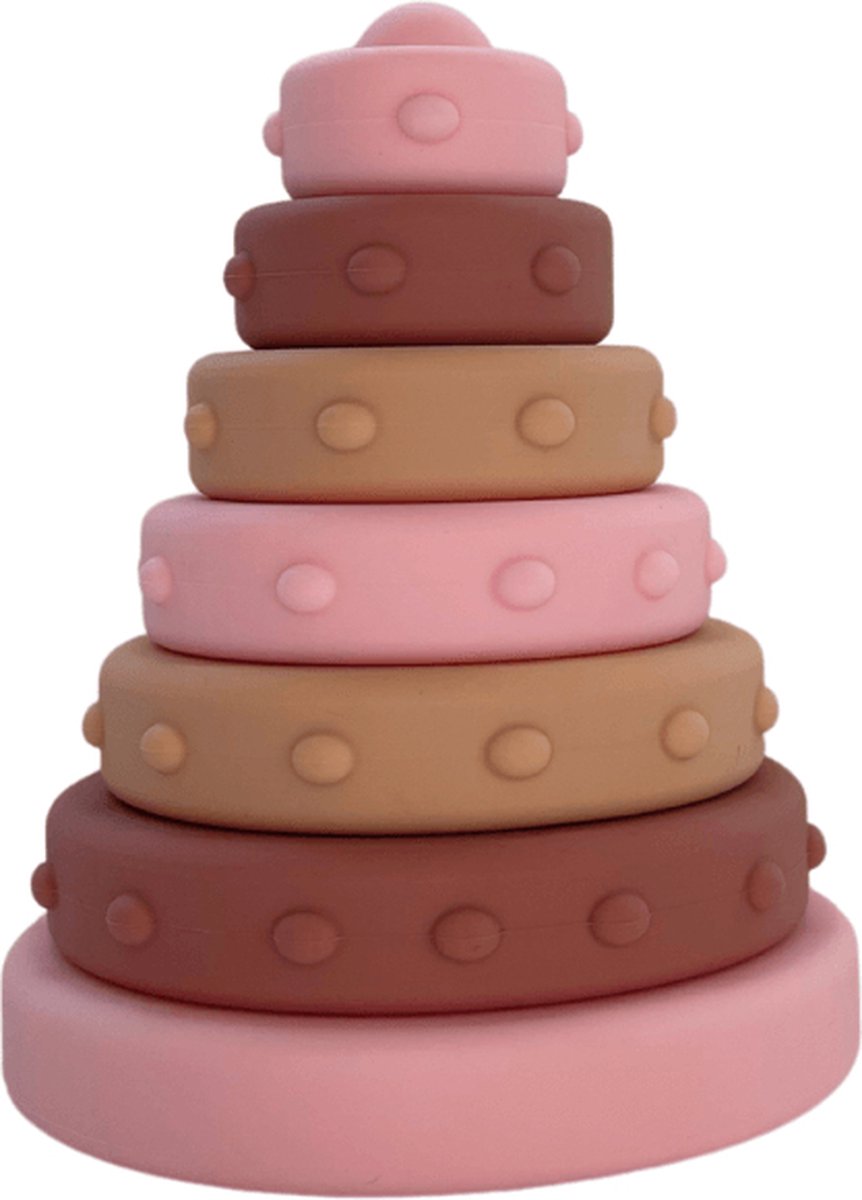 Mabebi - Stapelringen - Stapeltoren - Siliconen speelgoed - Duurzaam en zacht - Kraamcadeau - Baby/ peuter speelgoed - Montessori speelgoed - Roze