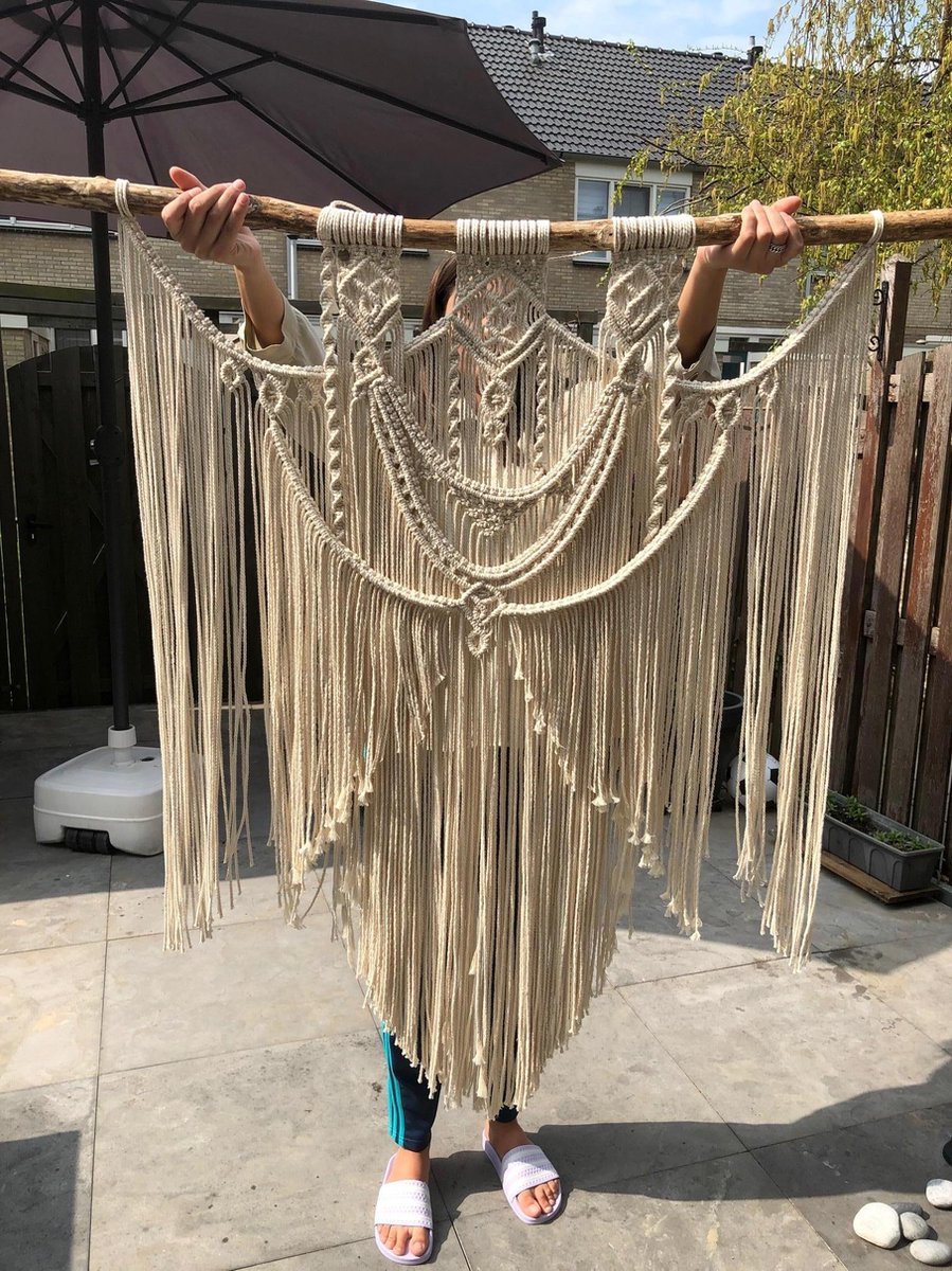 Handgeknoopte patronen , Bohemian knoopwerk , Knoopkunst, -MIMOSA-057-ECRU