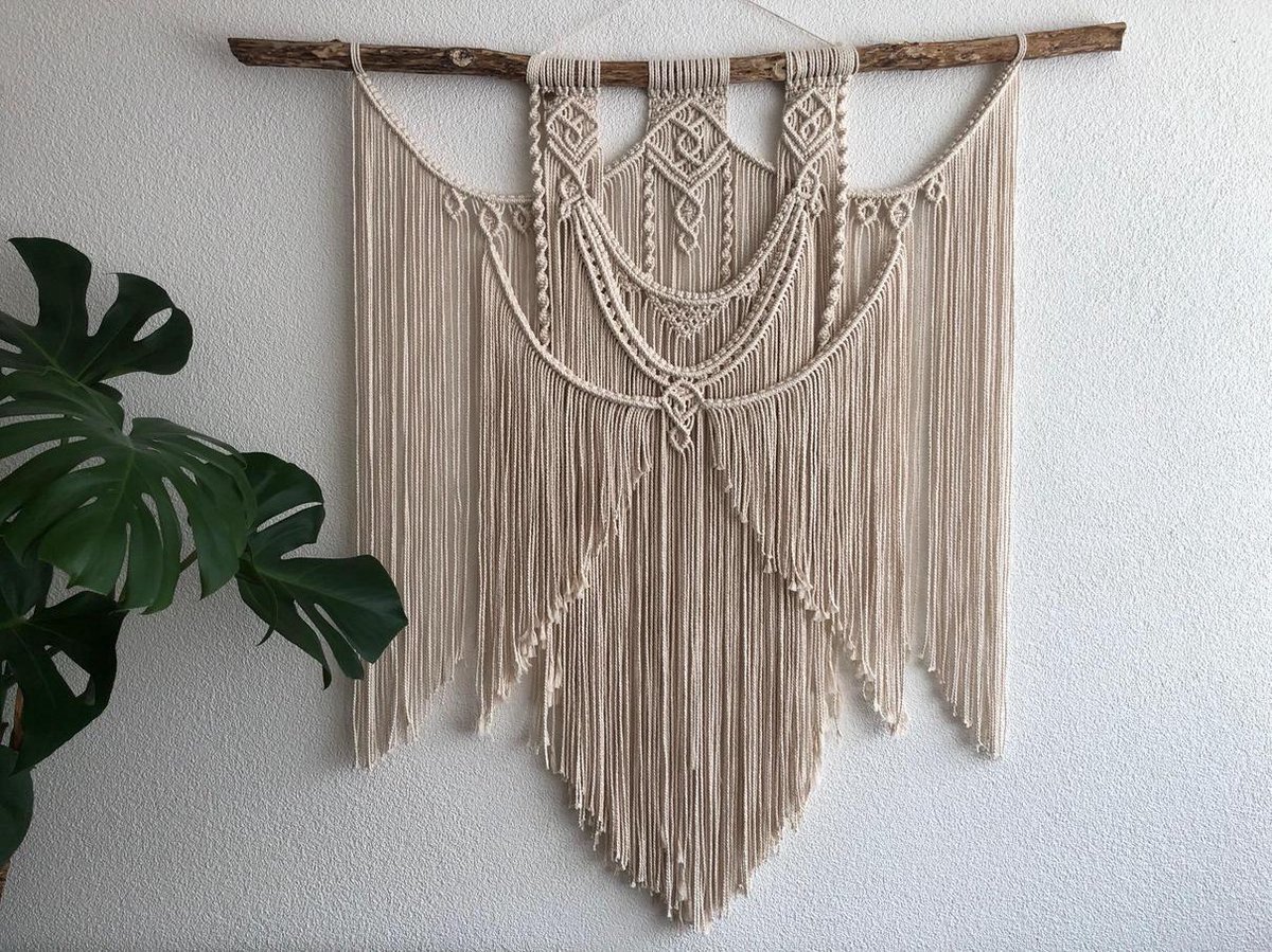 Macrame, knotting art - MIMOSA - Ecru - Handgeknoopte patronen , Bohemian knoopwerk