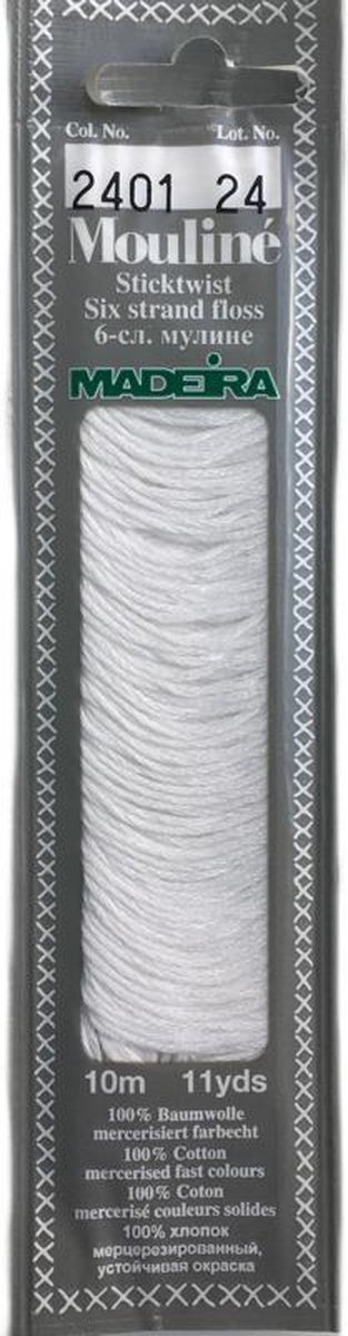 Borduurgaren Madeira Mouline 10 meter 6 draads splijtgaren - wit (2401)