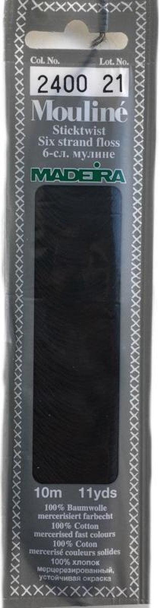 Borduurgaren Madeira Mouline 10 meter 6 draads splijtgaren - zwart (2400)