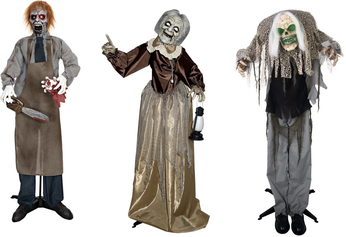 Halloween Animatronic Poppen set Scare props 4 (beweging, verlichte ogen, geluid)