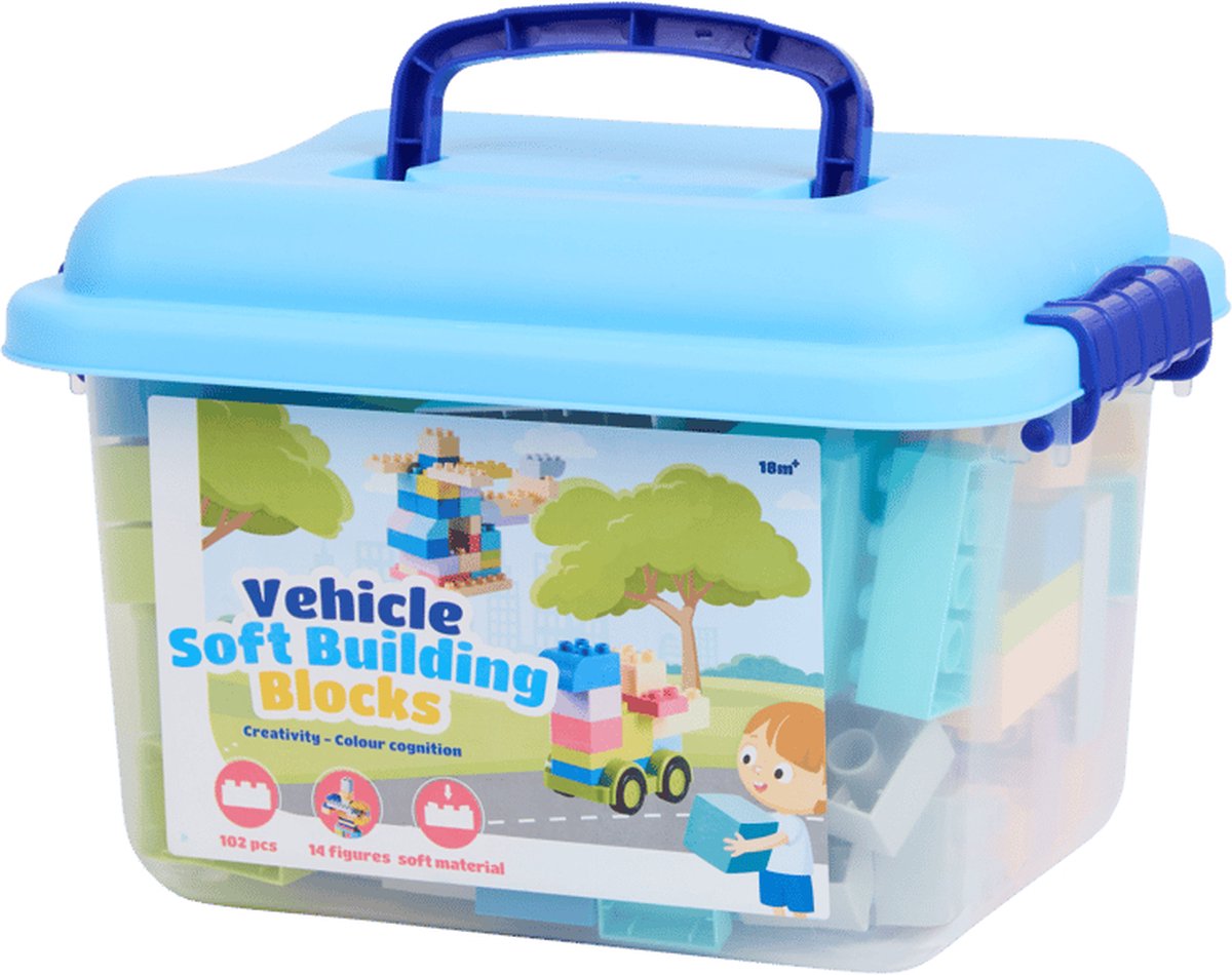 Soft Building Blocks 102-delig met opbergdoos - Bouwstenen - Bouwblokken - Blokkenset - Creatief - Constructiespeelgoed - vanaf 18 maanden