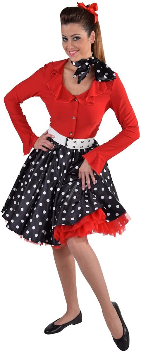 Rockn roll rok zwart met witte polkadots maat L/XL (44/48)