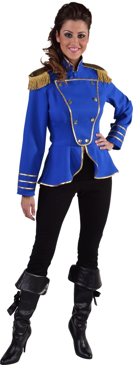 Blauw Uniform jasje met gouden epauletten - Circusdirecteur kostuum dames Maat 36 (S)