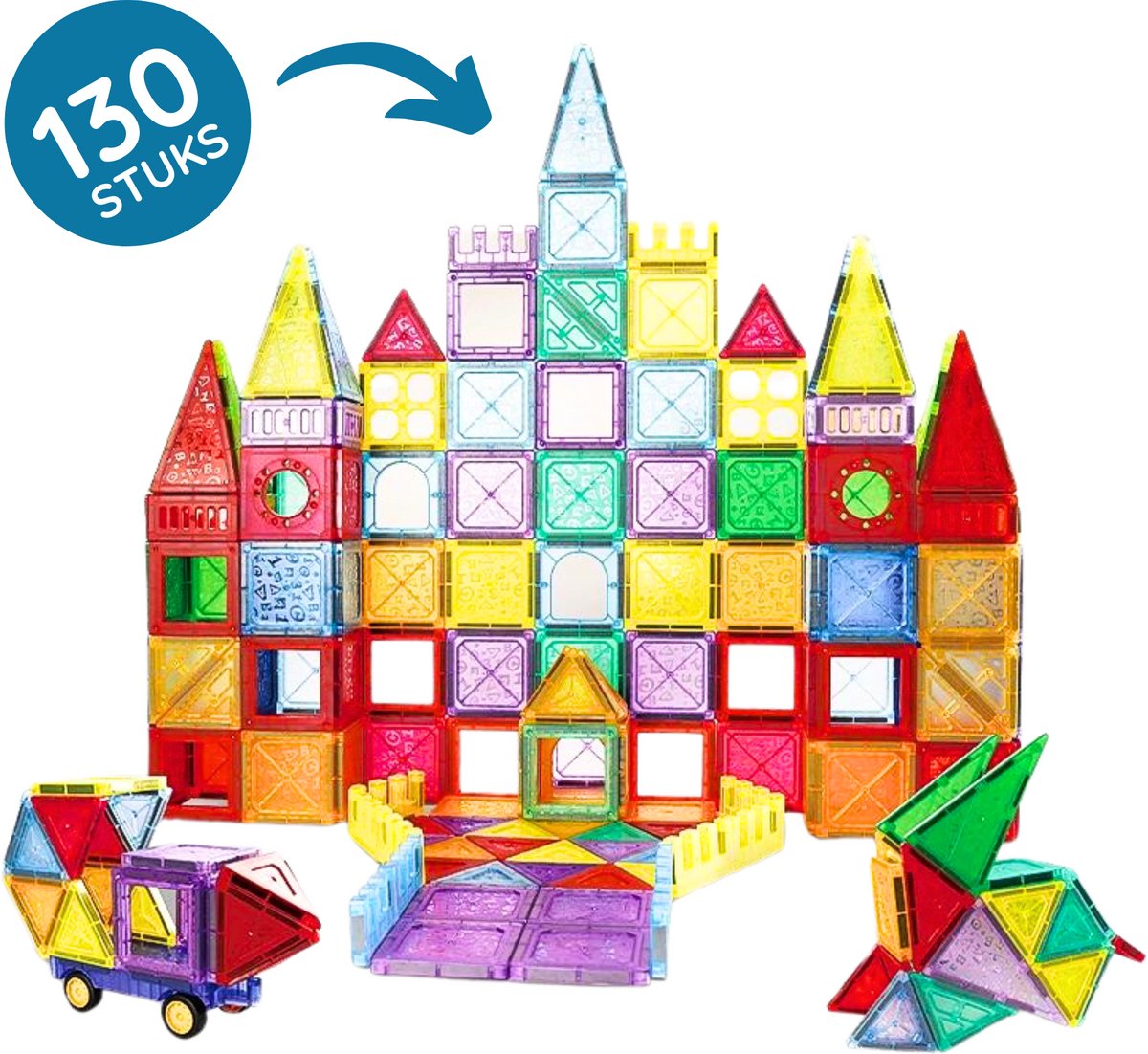 Magic Toy® - Magnetic Tiles - 130 Stuks - Magnetisch Speelgoed - Magnetische Tegels - Educatief & Constructie - Montessori Speelgoed - Magnetische Bouwstenen - Magnetische Bouwblokken - voor 3, 4, 5, 6, 7, jaar - Magnetic toys - Speelgoed Kinderen