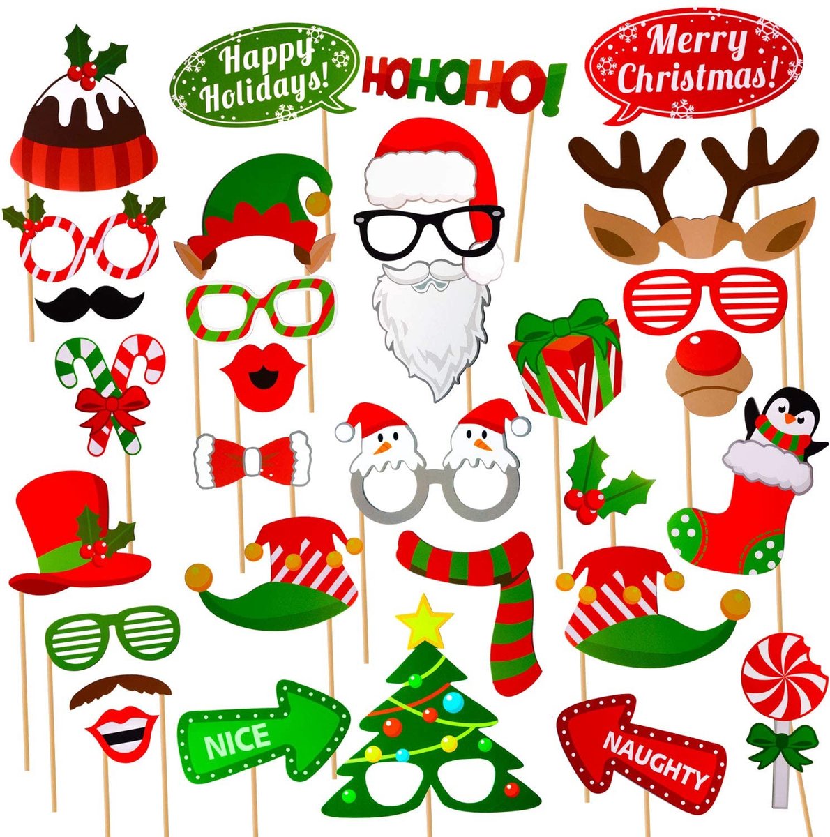 MagieQ Kerst Photobooth Prop Set  - Kerstmis Decoratie - Foto Props -  Accesoires - Versiering - - Papier