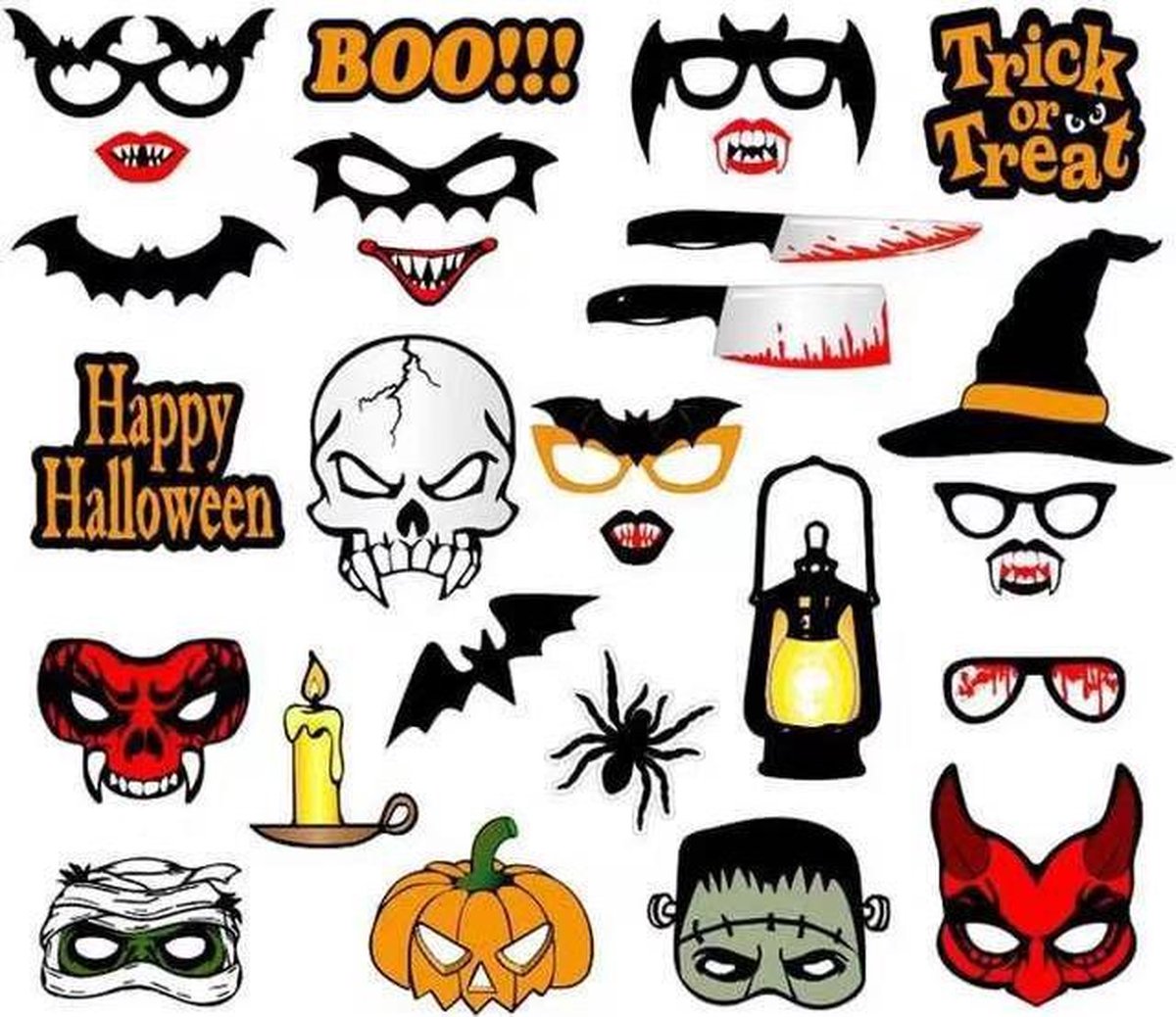 MagieQ Photobooth Props - Halloween Decoratie - Foto Props - Halloween Accesoires -  Versiering - Horror - Eng - Papier