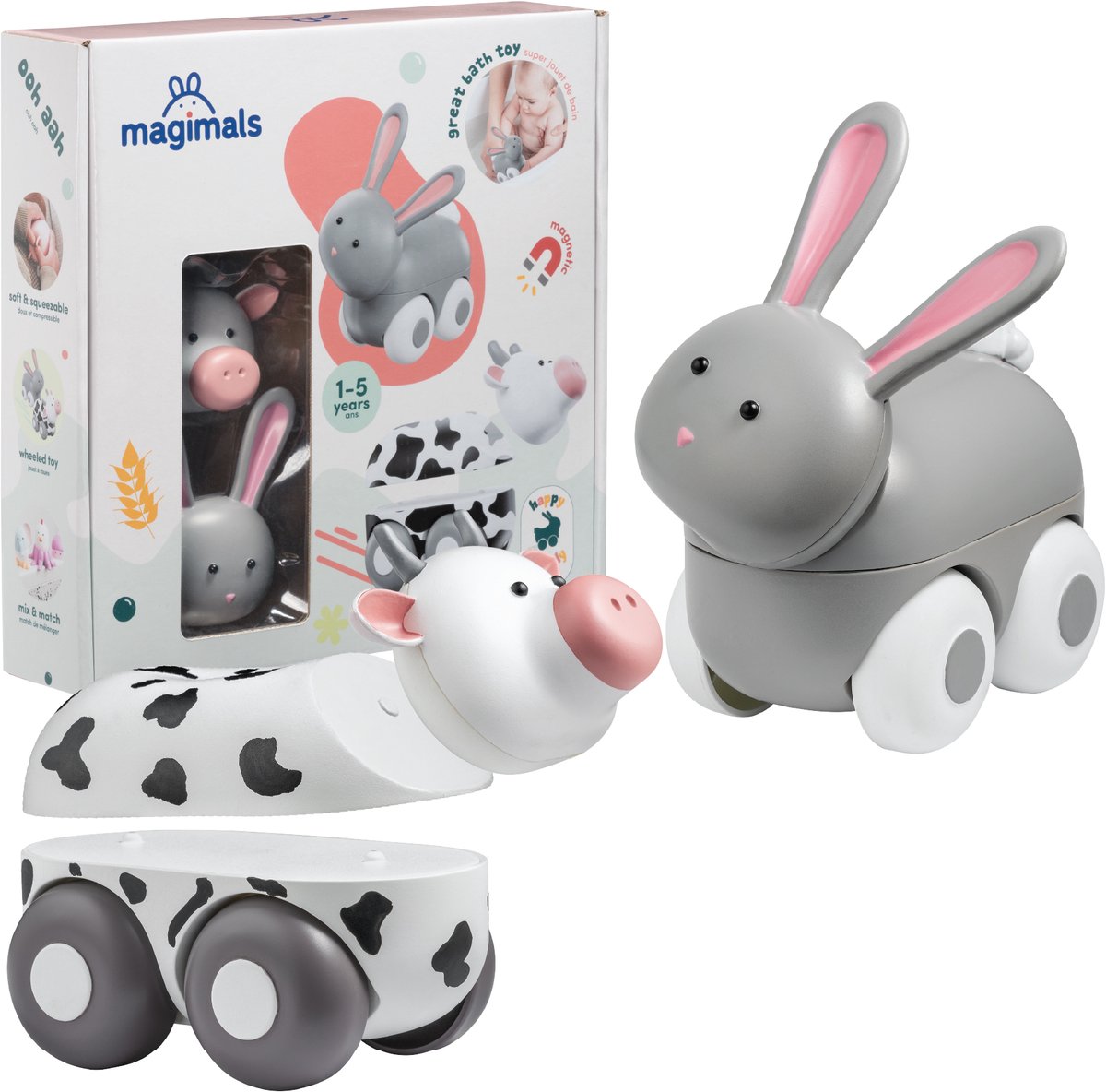 Magimals Wheelies Farm box - Interactieve & magnetische dieren op wielen (6 stuks). Leuk en creatief speelgoed, perfect voor in bad of onderweg!