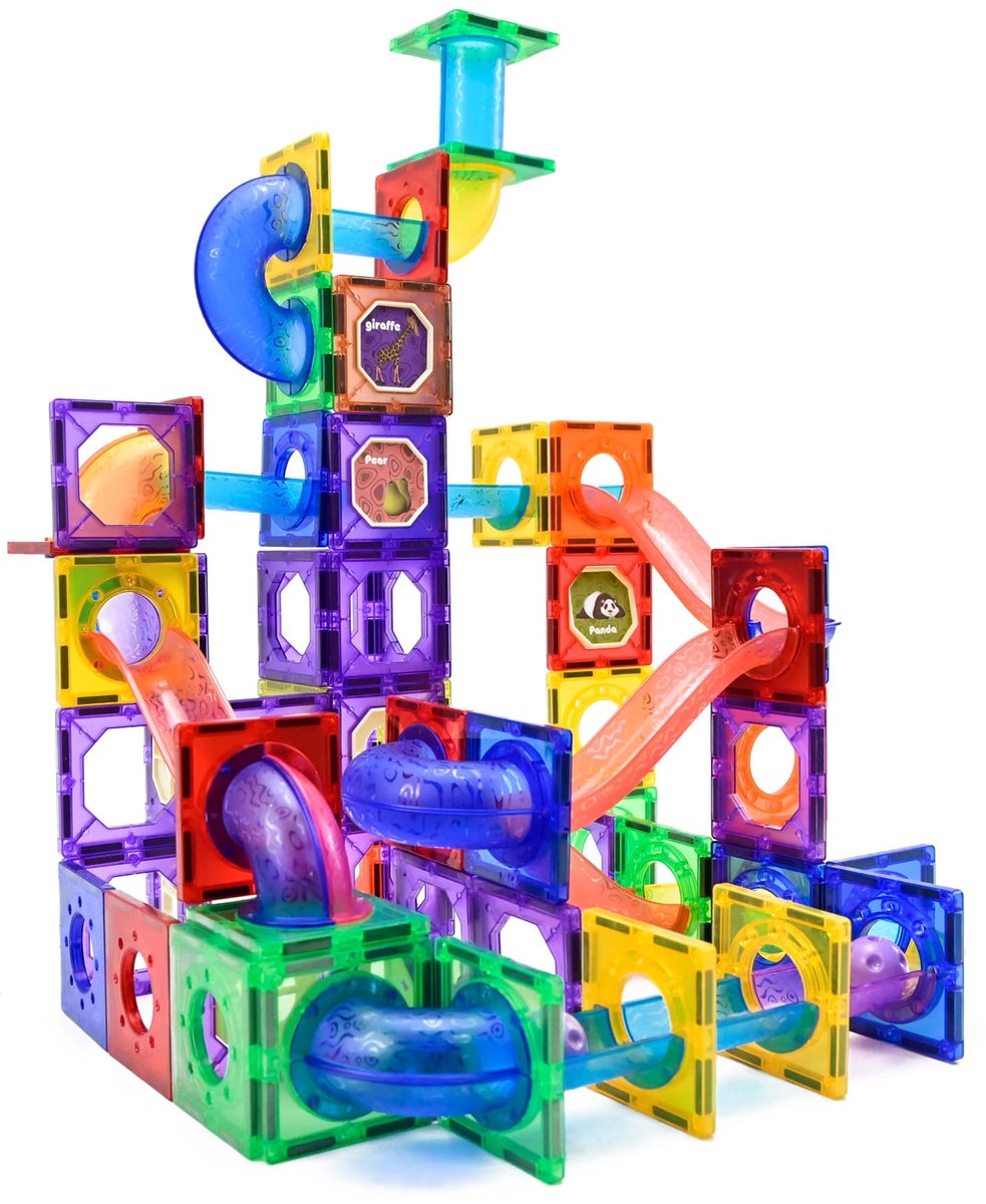 Magna Minds - Magnetic Tiles - Knikkerbaan - 125 stuks - Magnetisch Speelgoed - Constructie speelgoed - Magnetische tegels - Montessori speelgoed - Magnetic toys - Magnetische bouwstenen - Speelgoed Kinderen