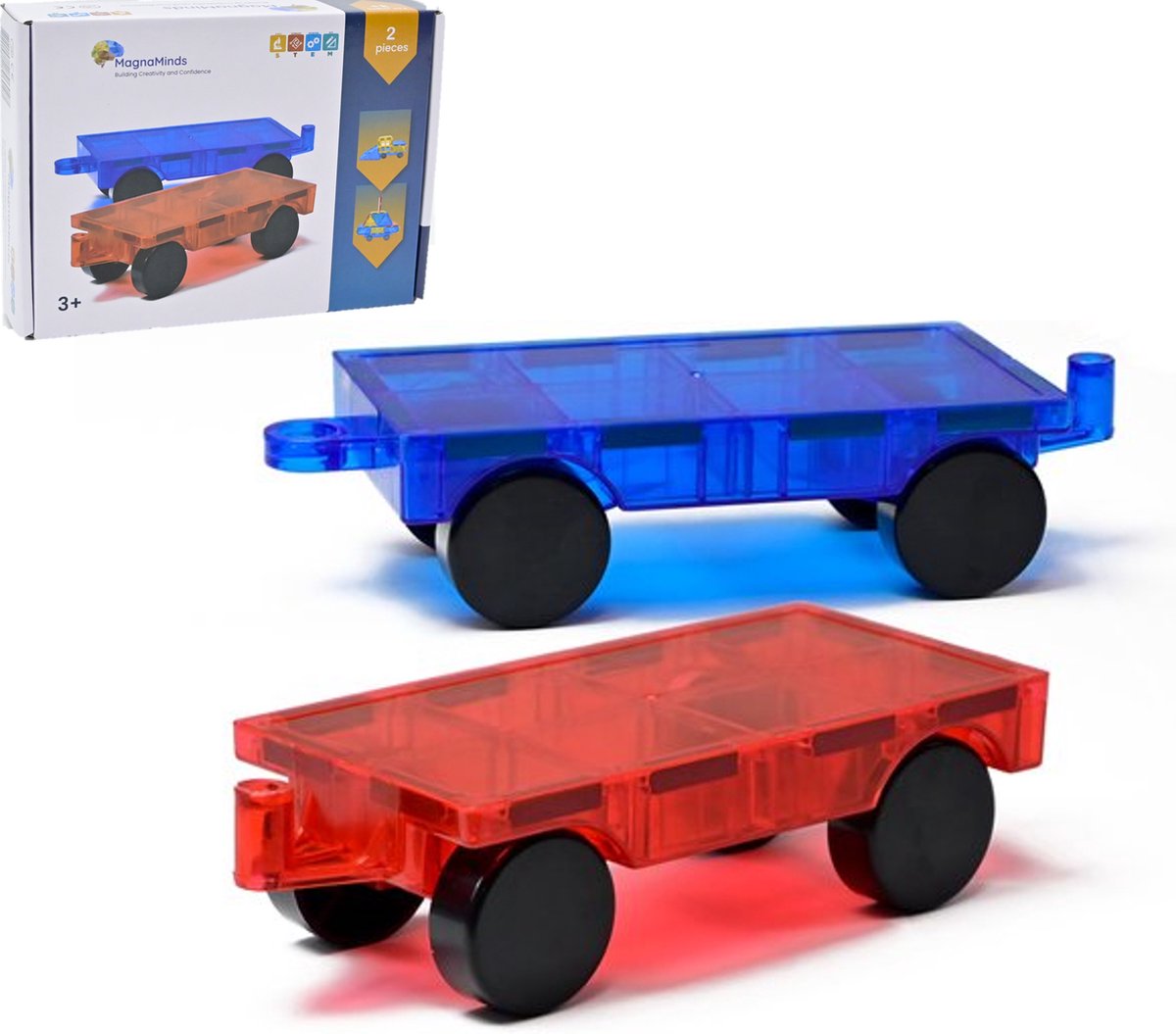 Magna Minds - Magnetisch Speelgoed - Uitbreidingsset - Auto onderstellen - 2 stuks - Magnetic Tiles - Constructie speelgoed - Magnetische tegels - Montessori speelgoed - Magnetic toys - Magnetische bouwstenen - Speelgoed Kinderen