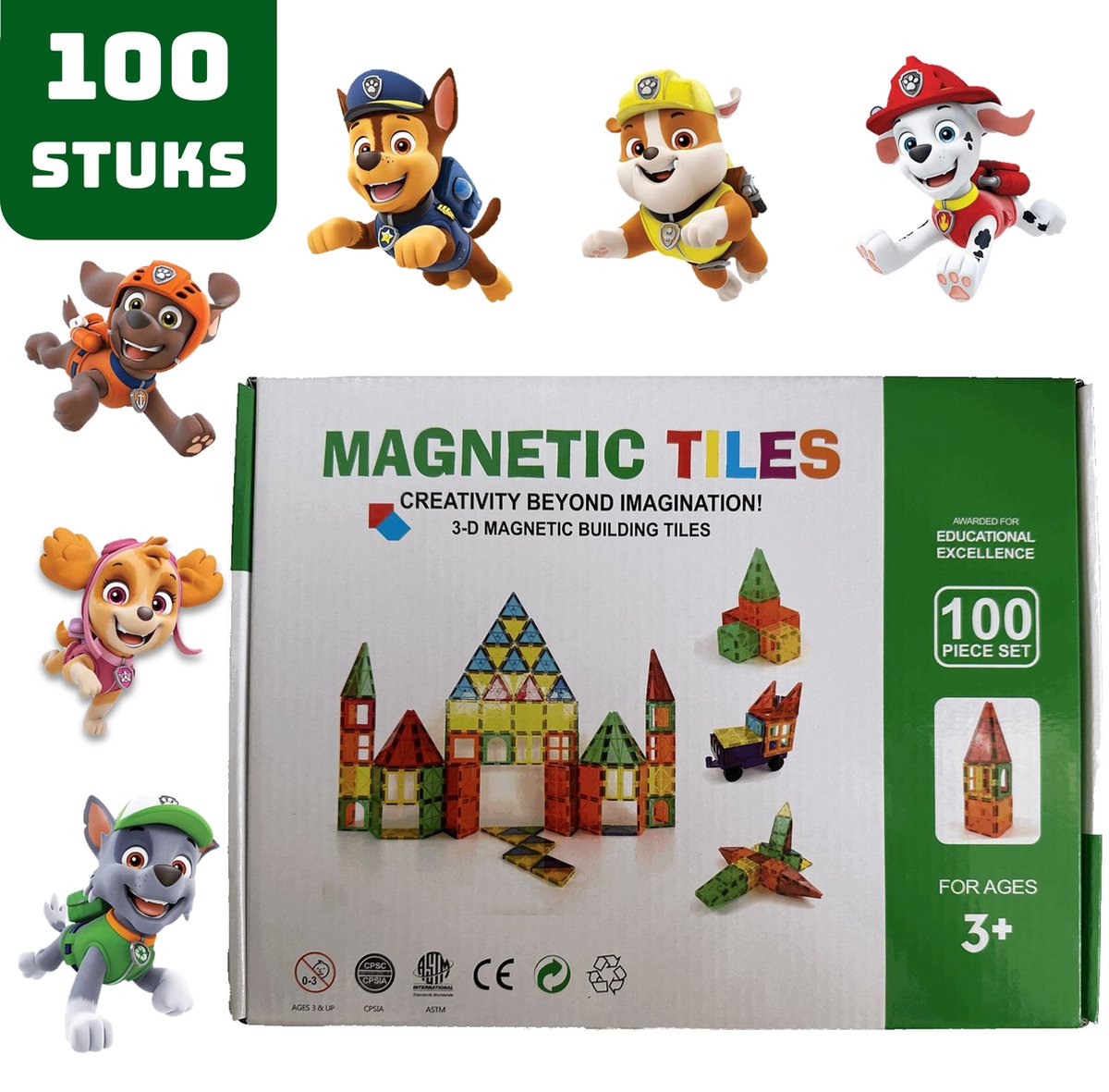 Magnetic Tiles - Magnaminds - Magna tiles - Magnetisch Speelgoed – 100 stuks - Constructie speelgoed - Magnetische tegels - Montessori speelgoed - Magnetic toys - Magnetische bouwstenen - Speelgoed 3-12 jaar - Magnetische Bouwblokken