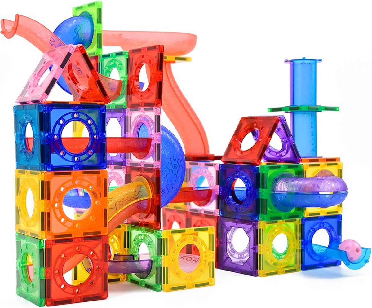 Gemmicc - Magnetische Tegels - knikkerbaan - 164 - Open-ended - Magnetisch speelgoed - Magnetic toys - Montessori - Magnetic tiles - Marble run - Bouw je magna wereld - Magneet speelgoed