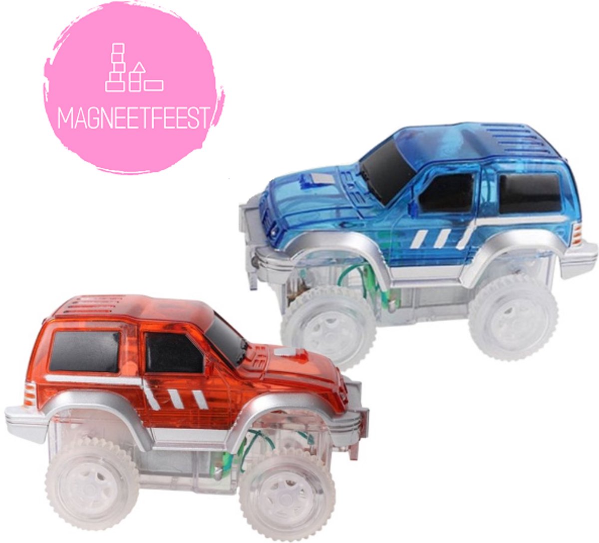 Gemmicc - Magnetische tegels - Autos racebaan - 2 stuks - Open einde speelgoed - Magnetisch speelgoed - Magnetic toys - Bouw je magna wereld