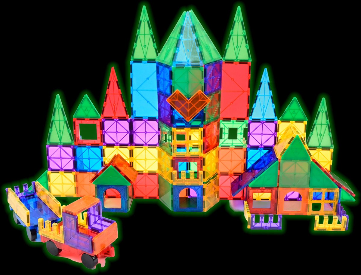 Gemmicc - Magnetische tegels - Glow in the dark - 120 stuks - Magnetisch speelgoed - Montessori speelgoed - Magnetic tiles - Magnetic toys - Open ended - Bouw je Magna wereld - Magneet speelgoed - Combineer met Duplo