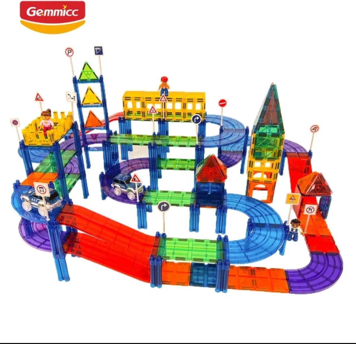 Gemmicc - Magnetische tegels - Racebaan 184 onderdelen - Magnetic Tiles - Magnetisch speelgoed - Magnetic toys - Open ended - Bouw je Magna wereld - Magneet speelgoed