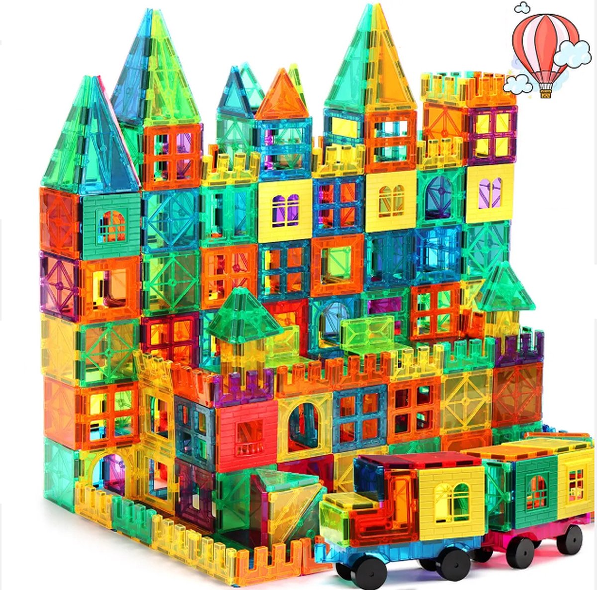 Gemmicc - Magnetische tegels - Trein - 65 stuks - Magnetisch speelgoed - Montessori speelgoed - Magnetic tiles - Magnetic toys - Open ended - Bouw je Magna wereld - Magneet speelgoed - Combineer met Duplo
