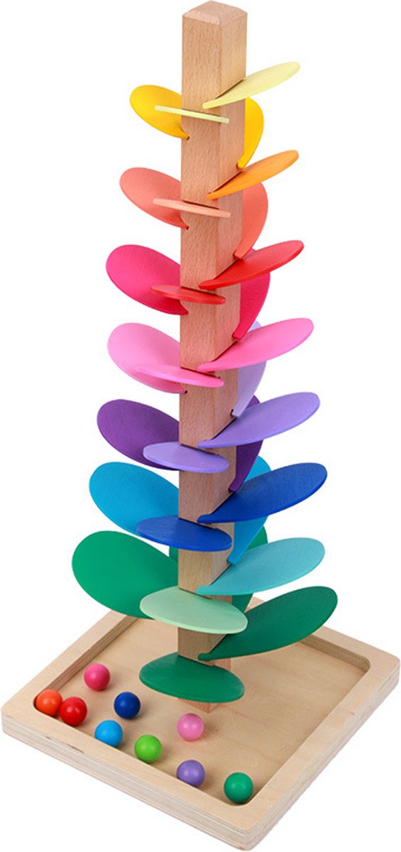   - Houten   - 72cm - Knikkertoren - Montessori - Marble Run - Regenboog - Muziek