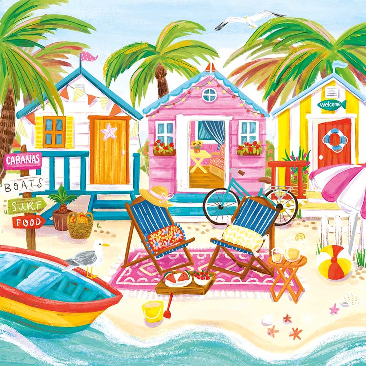 Magnolia puzzel Beach Huts - legpuzzel 1023 stukjes multicolor.