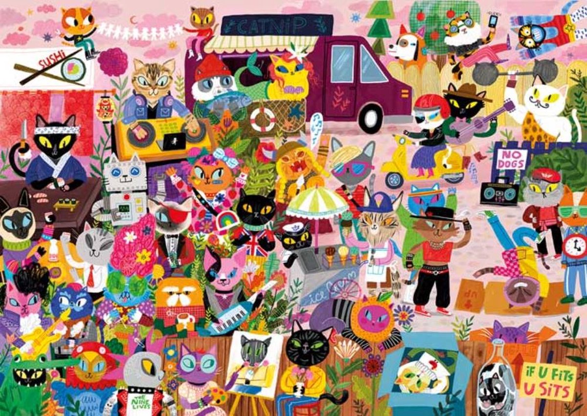 Magnolia puzzel Cat Crowd - legpuzzel 1000 stukjes multicolor.