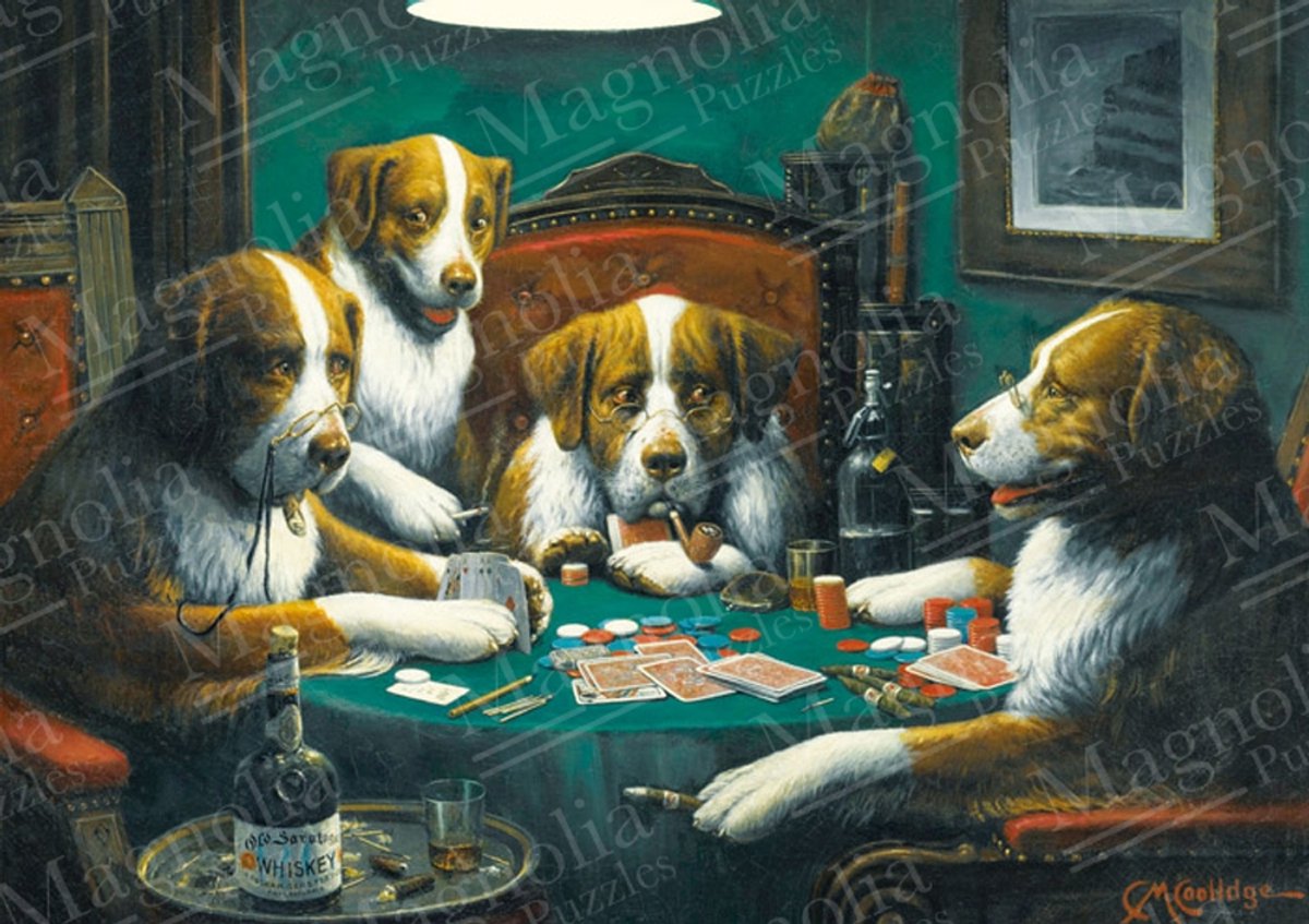 Magnolia puzzel Dogs Playing Poker - 1000 stukjes legpuzzel.