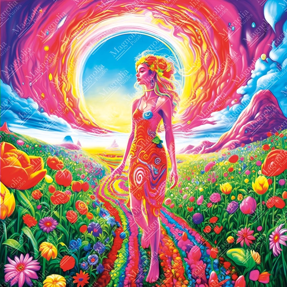 Magnolia puzzel Flower Path - kleurrijke legpuzzel 1023 stukjes.