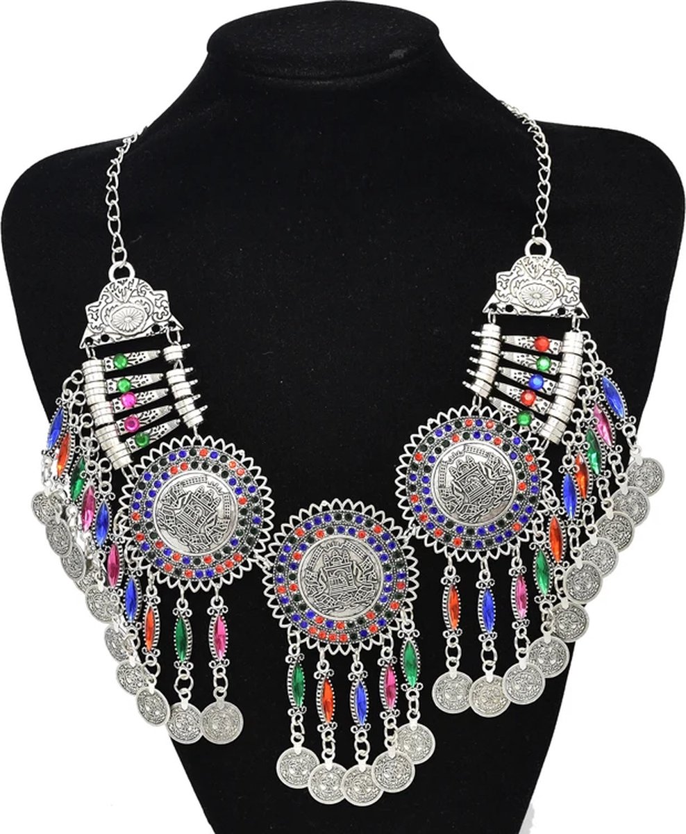 Afghaanse kleurrijke kristal coins ketting