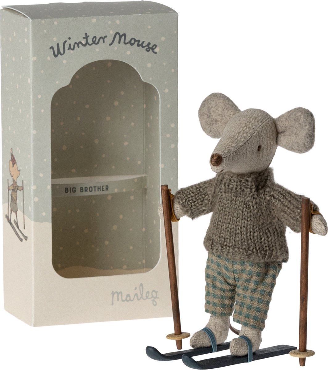 Knuffelmuis Winter met Skiset Big Brother 13cm