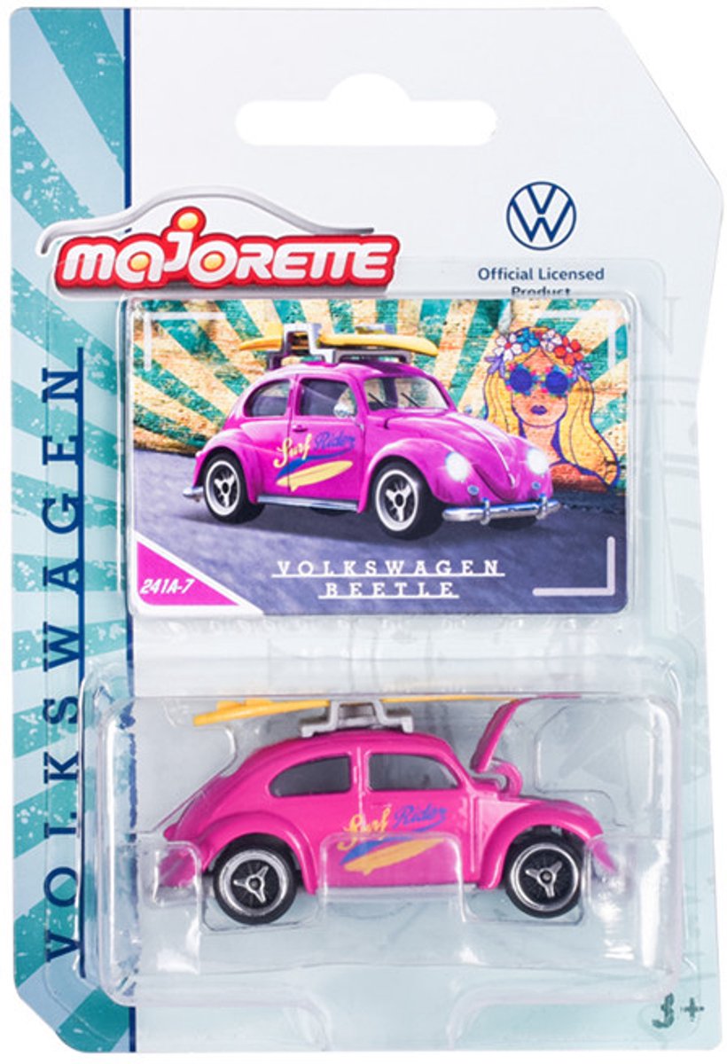 MAJORETTE VW BEETLE SURF RIDER PINK VOLKSWAGEN KEVER VINTAGE (BK260623) 1:64
