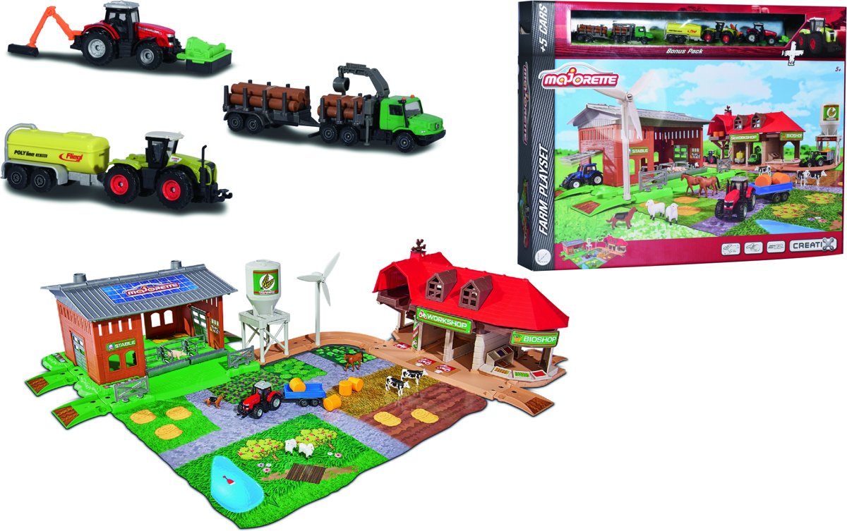 Majorette - Boerderij + 5 wagens