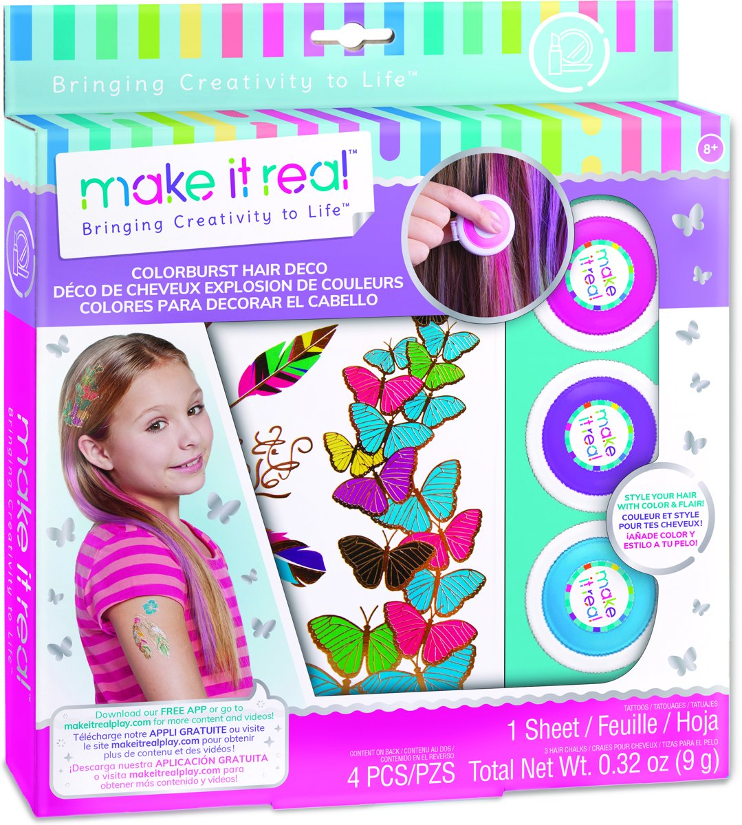 Make it Real - Haarkrijt roze/paars/blauw & Tattoo Set