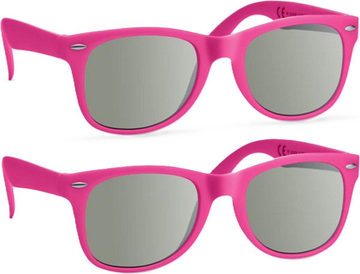 Party Zonnebril - 2x - fuchsia roze - hip design - volwassenen - carnaval/ verkleed