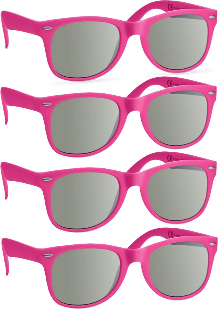 Party Zonnebril - 4x - fuchsia roze - hip design - volwassenen - carnaval/ verkleed