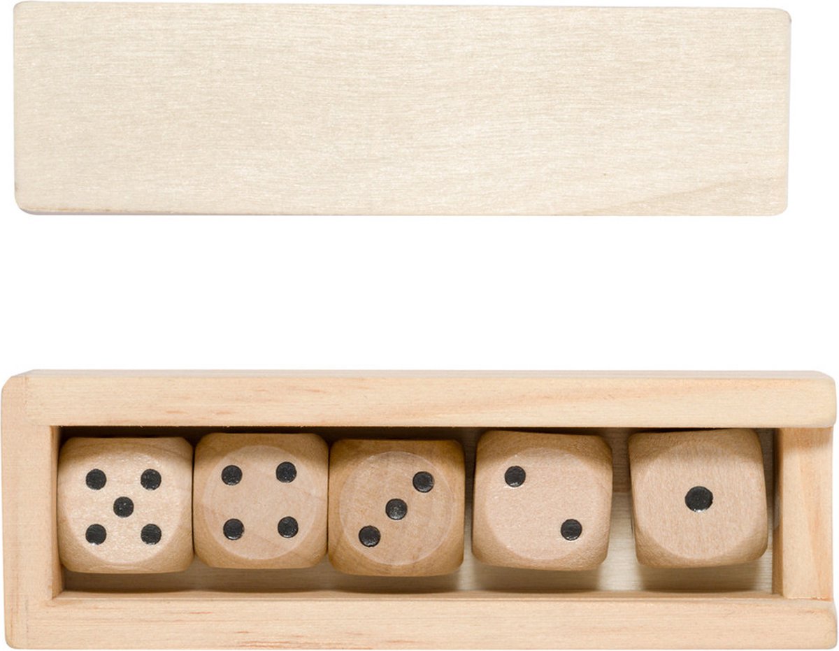 Woody Dobbelstenen - 5x - beige - hout - bordspellen - dobbel spellen