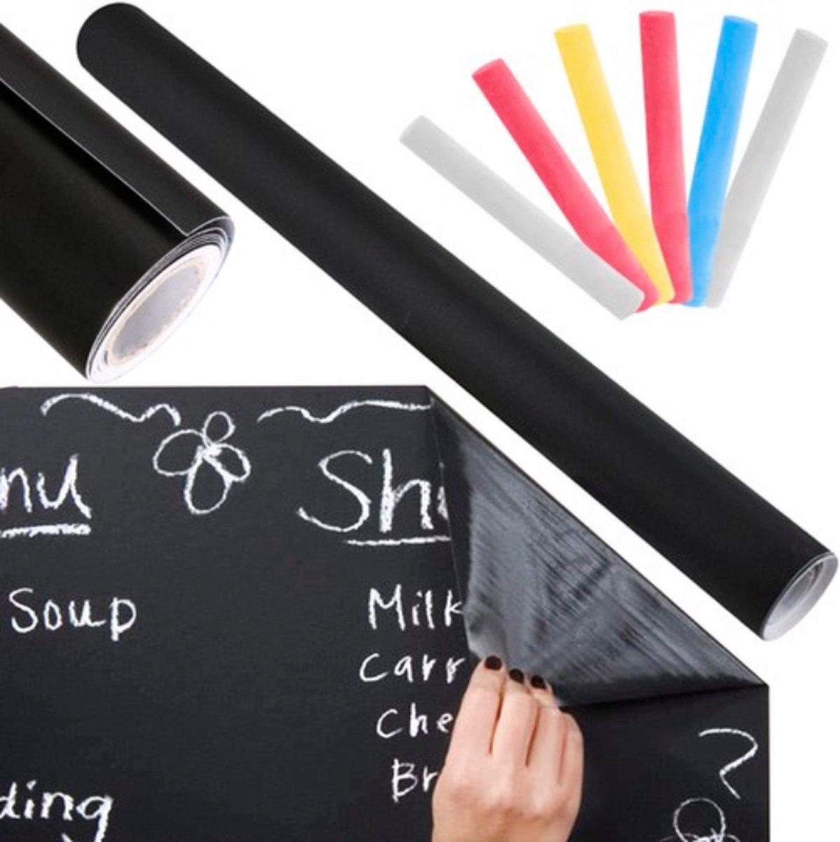   - Zelfklevend Krijtbord – Herbruikbaar 45x200cm + Inclusief Wit & Gekleurd Krijt – Perfect voor Keuken, Kantoor & Kinderkamer - krijtbord- krijtbord kinderen - schoolbord