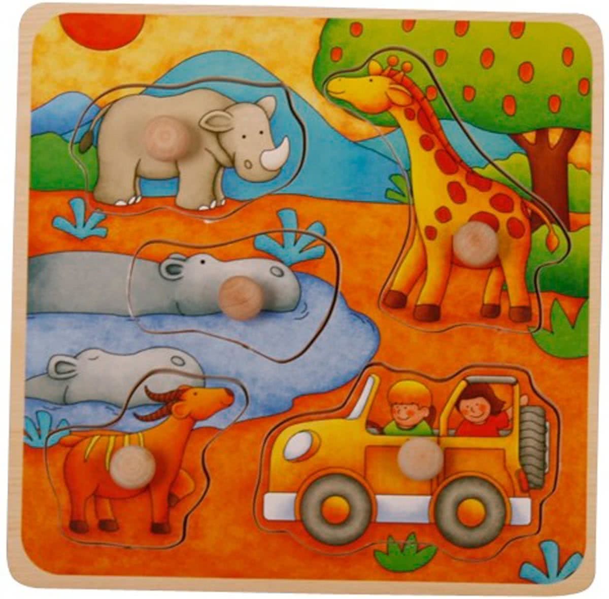 Mama Memo Vormenpuzzel Safari Hout 5 Stukken 16,5 X 16,5 Cm