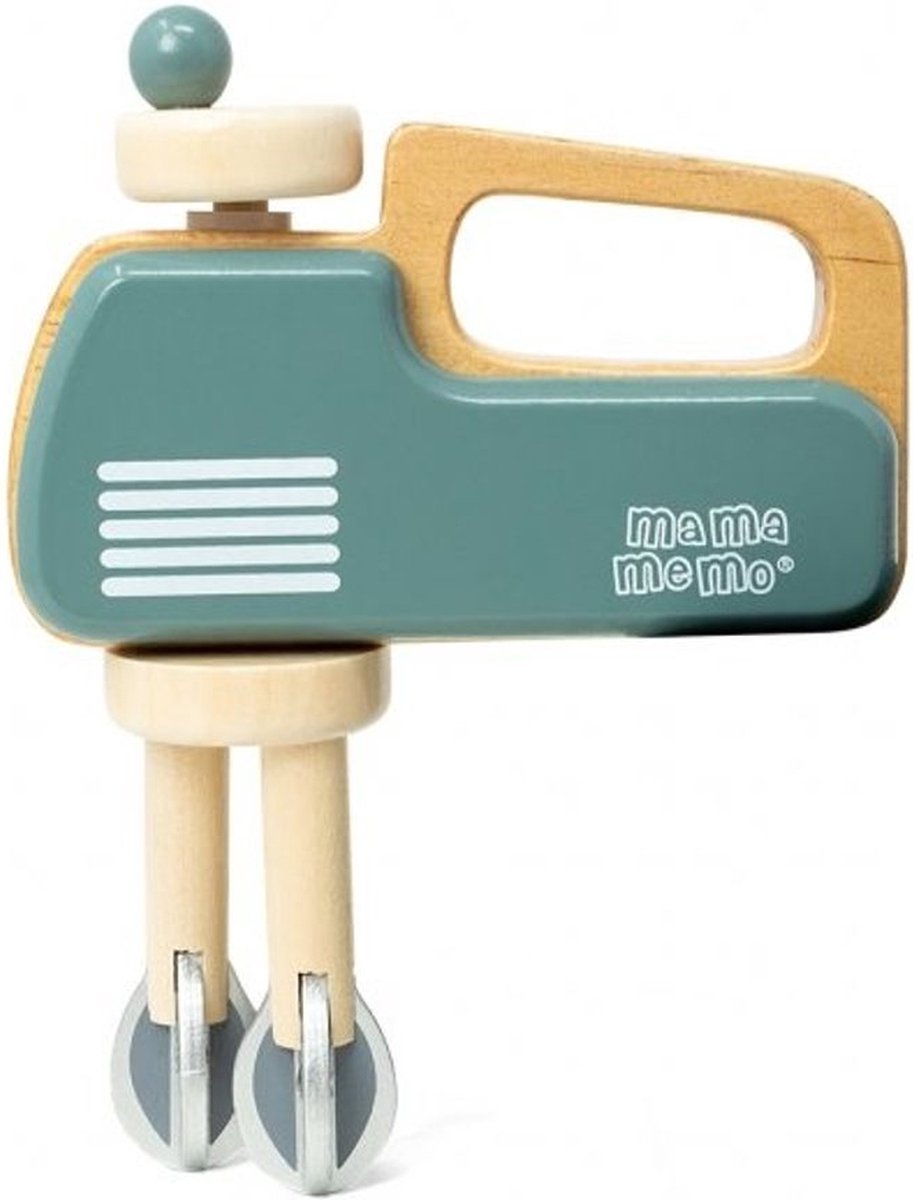 Houten handmixer met kom - smaragdgroen