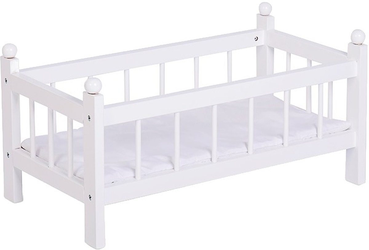 Mamamemo Houten Poppenbed 50 X 27,5 X 25 Cm Wit