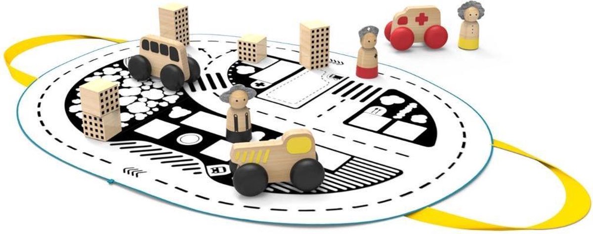 Mamatoyz Speelkleed Gebouwen En Autos 32 Cm Katoen Zwart/wit