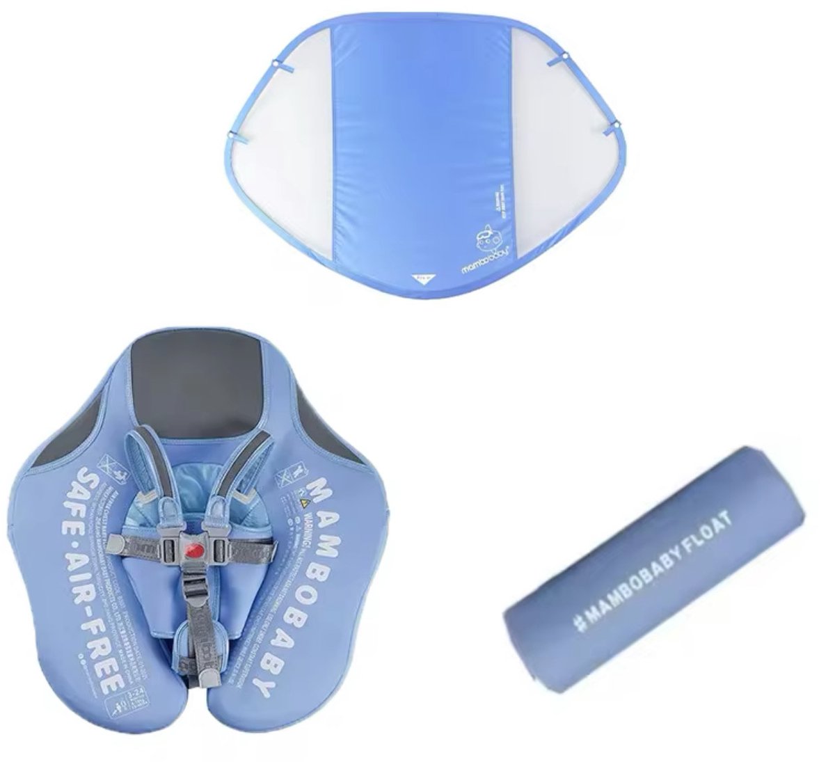 Mambobaby - Baby drijfband met schaduwscherm en voetensteun - Baby float - Zwemtrainer - Niet opblaasbaar - Blauw - Paars