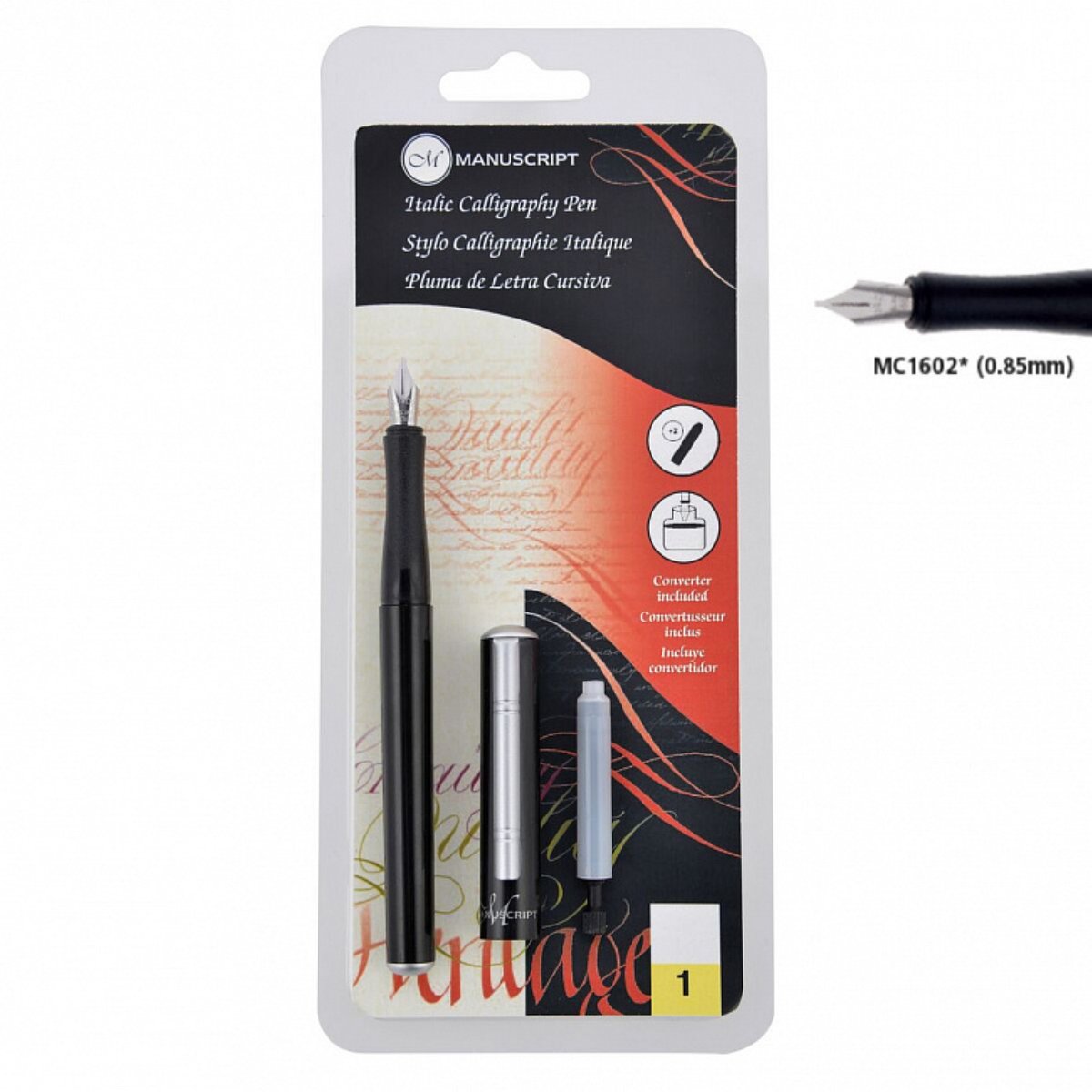 Vulpen - Italic - Calligraphy Pen - Kalligrafie Calligrafie Pen - Met Converter - Manuscript - Italic Fine 0.85mm - zwart - Blister