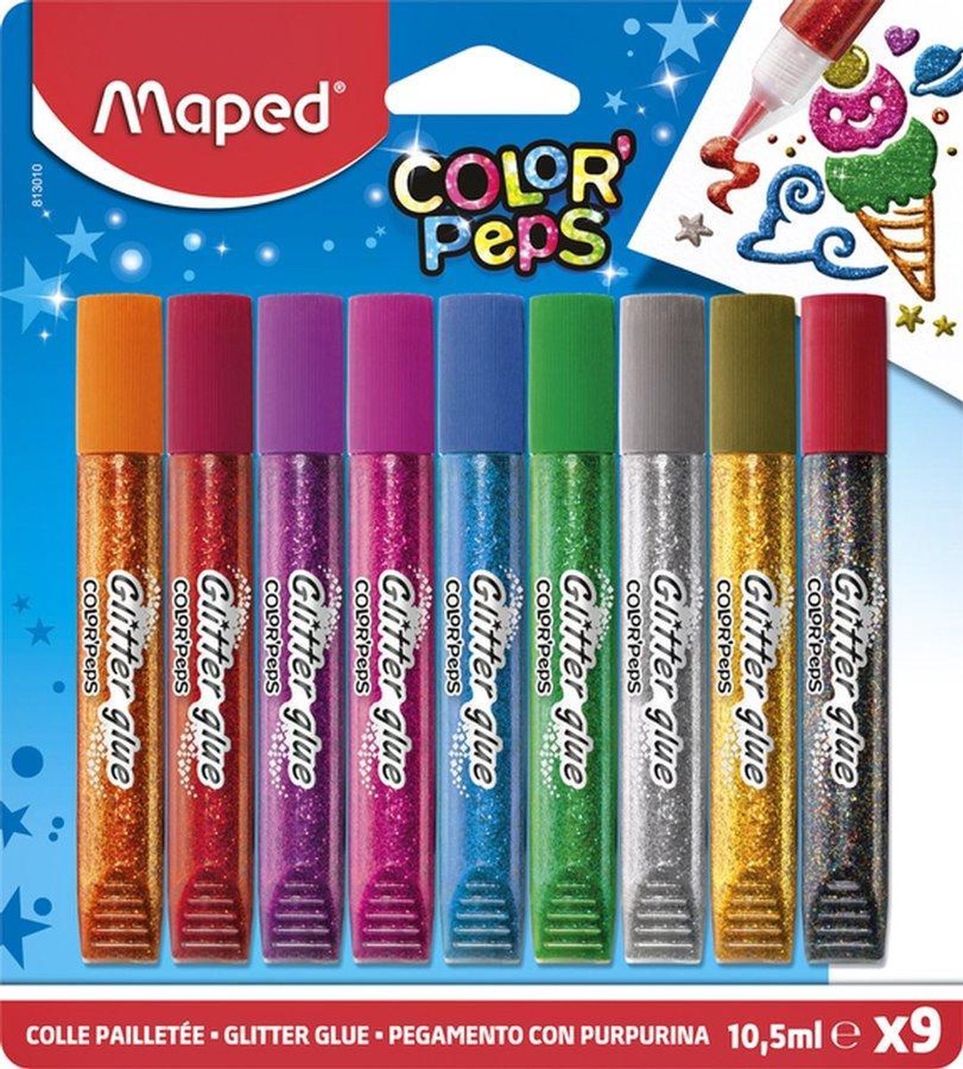 Maped Color Peps Glitterlijm – Glitterlijm kinderen – Glitterlijm tubes – 9 x 10,5ML
