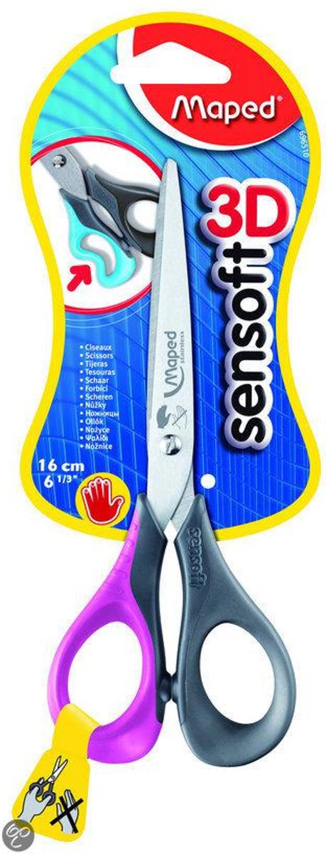 Sensoft 3D schaar 16 cm - linkshandig - zachte grepen - roze/grijs