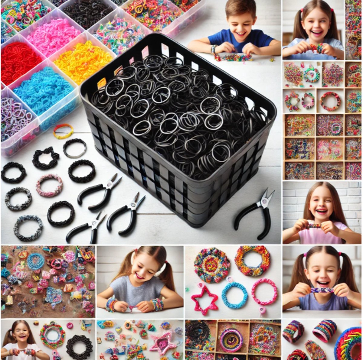 Loombandjes zwart – 1.200 elastiekjes – Met 2 weefhaken & S-clips – Loom set