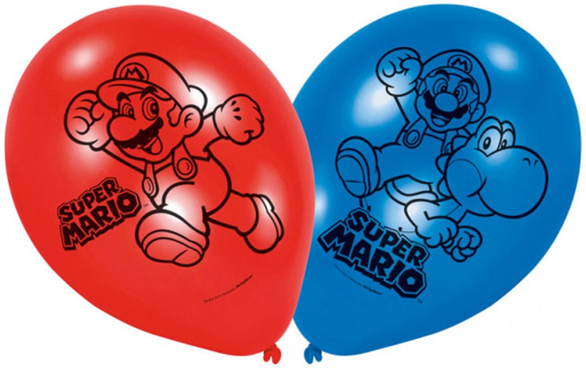 6 latex Super Mario™ ballonnen - Feestdecoratievoorwerp